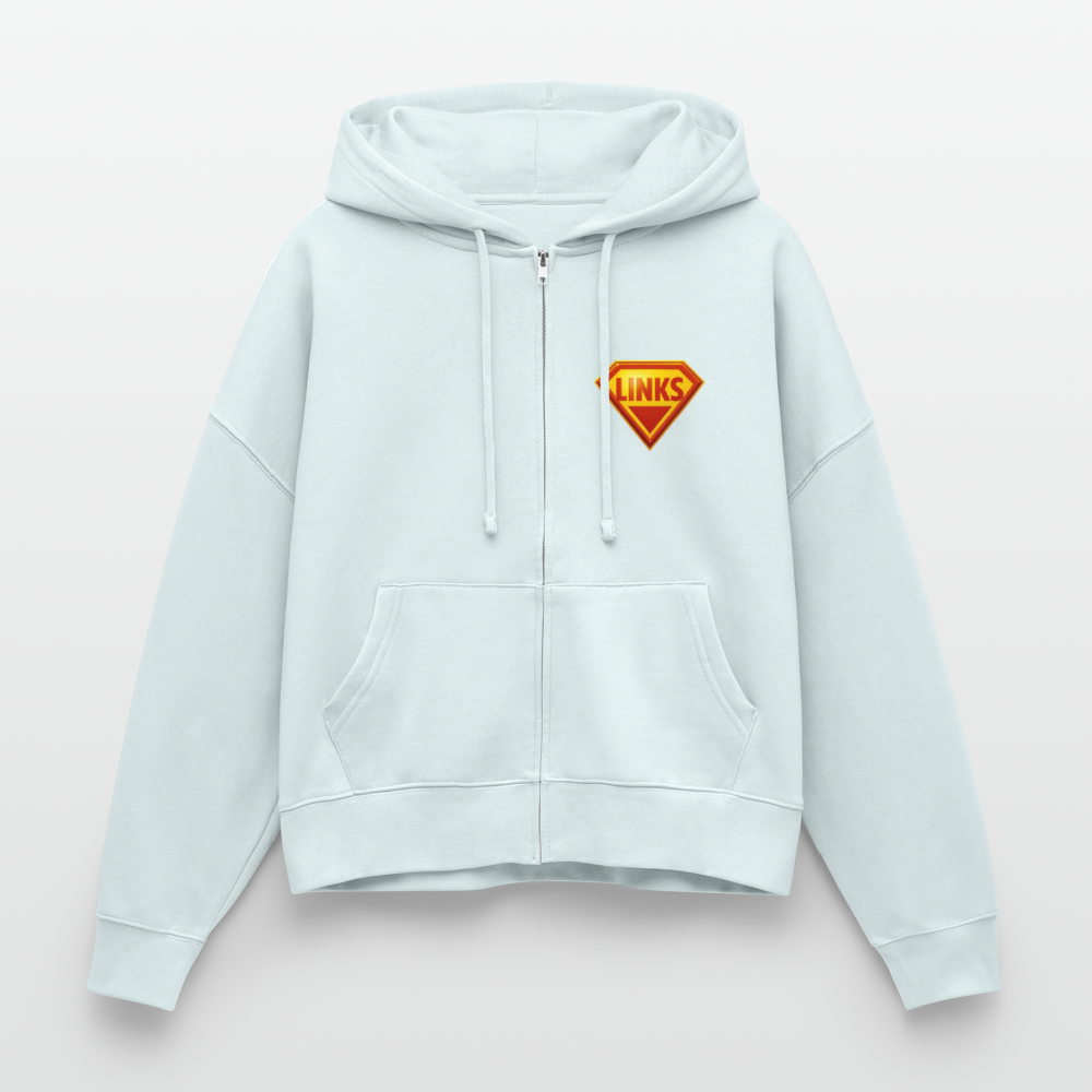 Zip-Hoodie mit Superman-ähnlichem ‚LINKS‘-Logo auf der Brust, Boxy Fit, Bio-Baumwolle, Stanley/Stella“- Eisblau