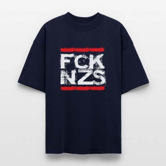 Dunkelblaues Stanley/Stella Blaster 2.0 T-Shirt mit FCK NZS Aufdruck – Oversized, Bio-Baumwolle, aktivistisch
