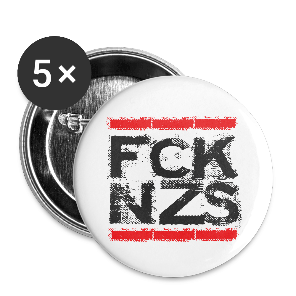 Runder Button mit „FCK NZS“ Print in Schwarz und Rot auf weißem Hintergrund. 5er-Pack, Sicherheitsnadel hinten, Spreadshirt Qualität.