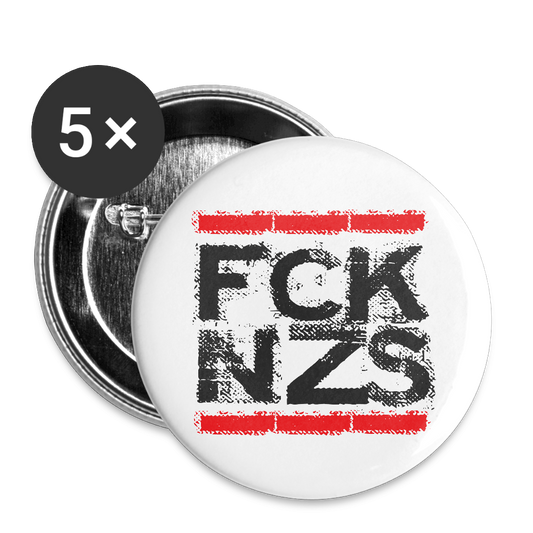 Runder Button mit „FCK NZS“ Print in Schwarz und Rot auf weißem Hintergrund. 5er-Pack, Sicherheitsnadel hinten, Spreadshirt Qualität.