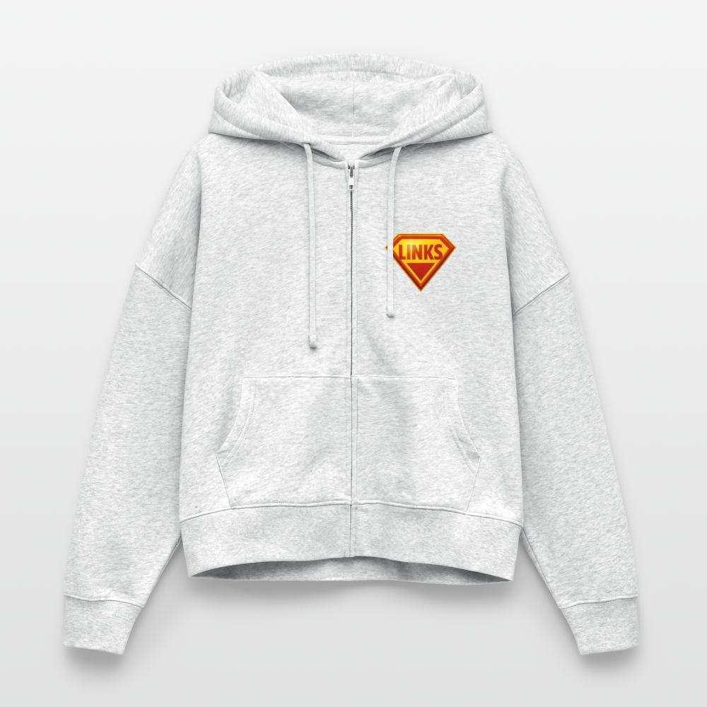 Zip-Hoodie mit Superman-ähnlichem ‚LINKS‘-Logo auf der Brust, Boxy Fit, Bio-Baumwolle, Stanley/Stella“ - Weiß meliert