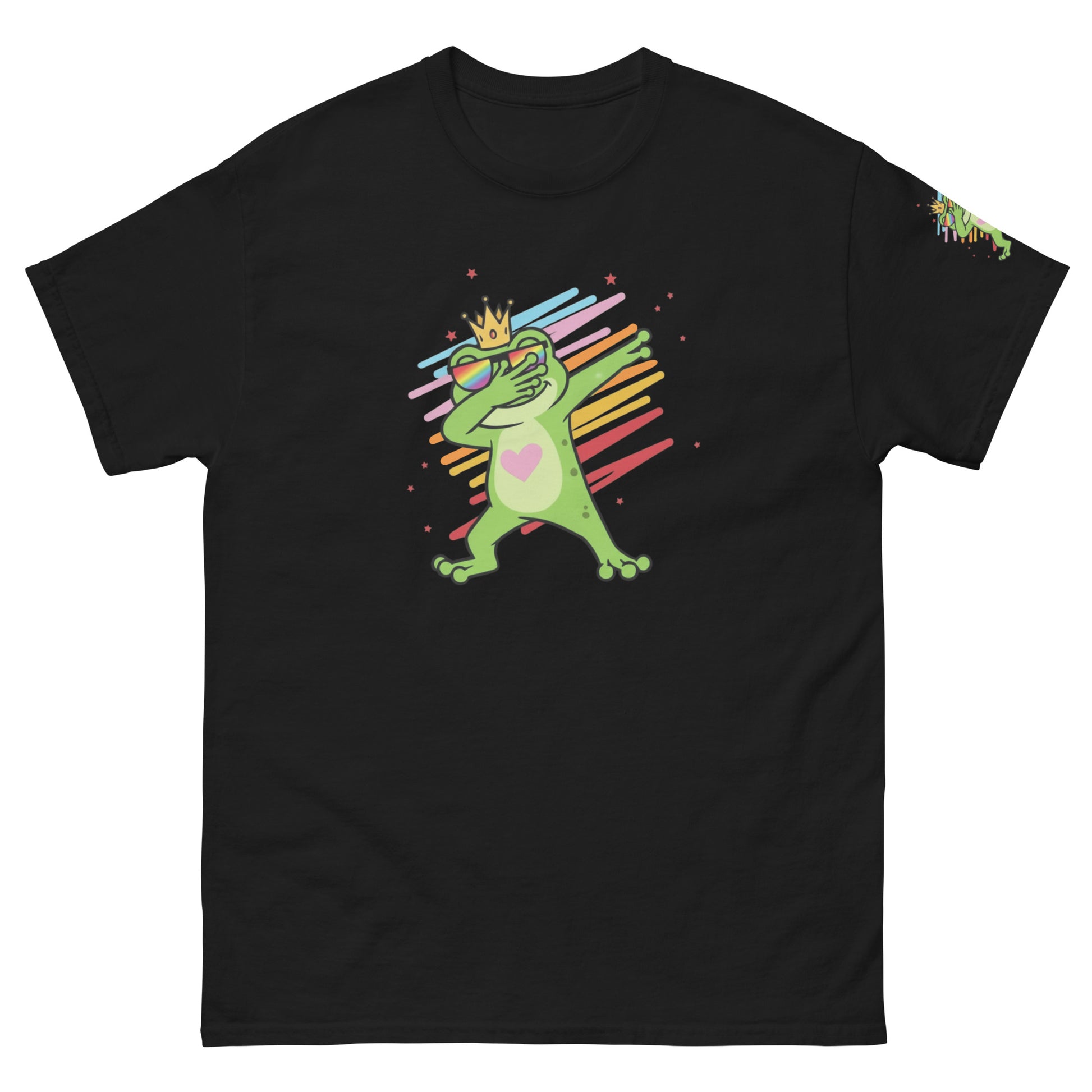 Dabbing Frosch T‑Shirt schwarz Vorderansicht Regenbogenbrille