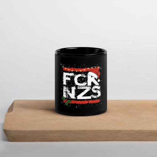FCK NZS Weihnachtsedition Keramiktasse schwarz 11 oz Santa Mütze Lichterkette