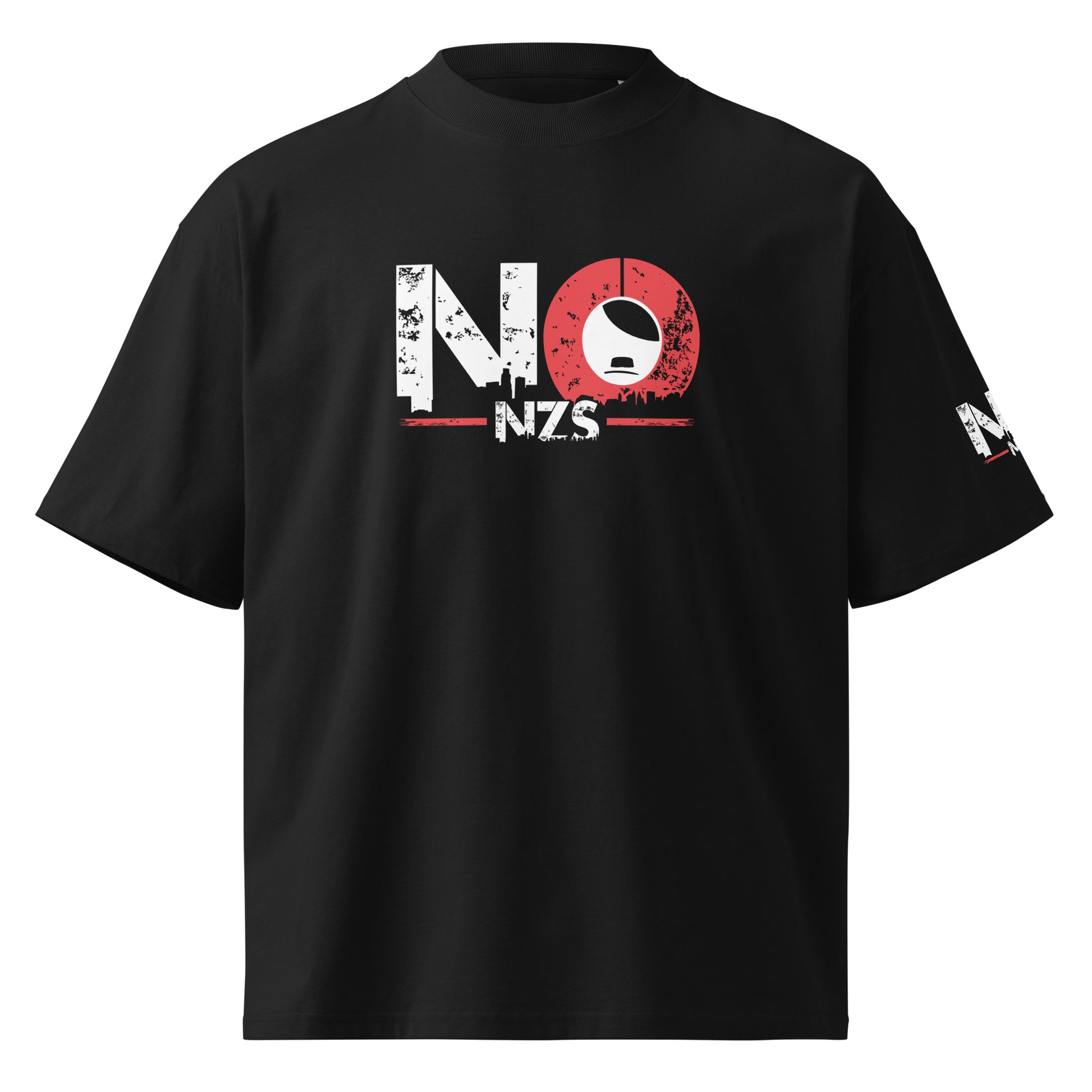 NO NZS Oversized Unisex Bio T Shirt Frontansicht mit großem NO NZS Print