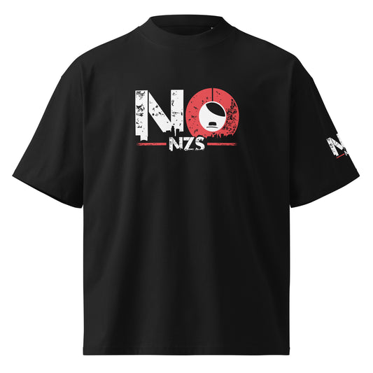 NO NZS Oversized Unisex Bio T Shirt Frontansicht mit großem NO NZS Print