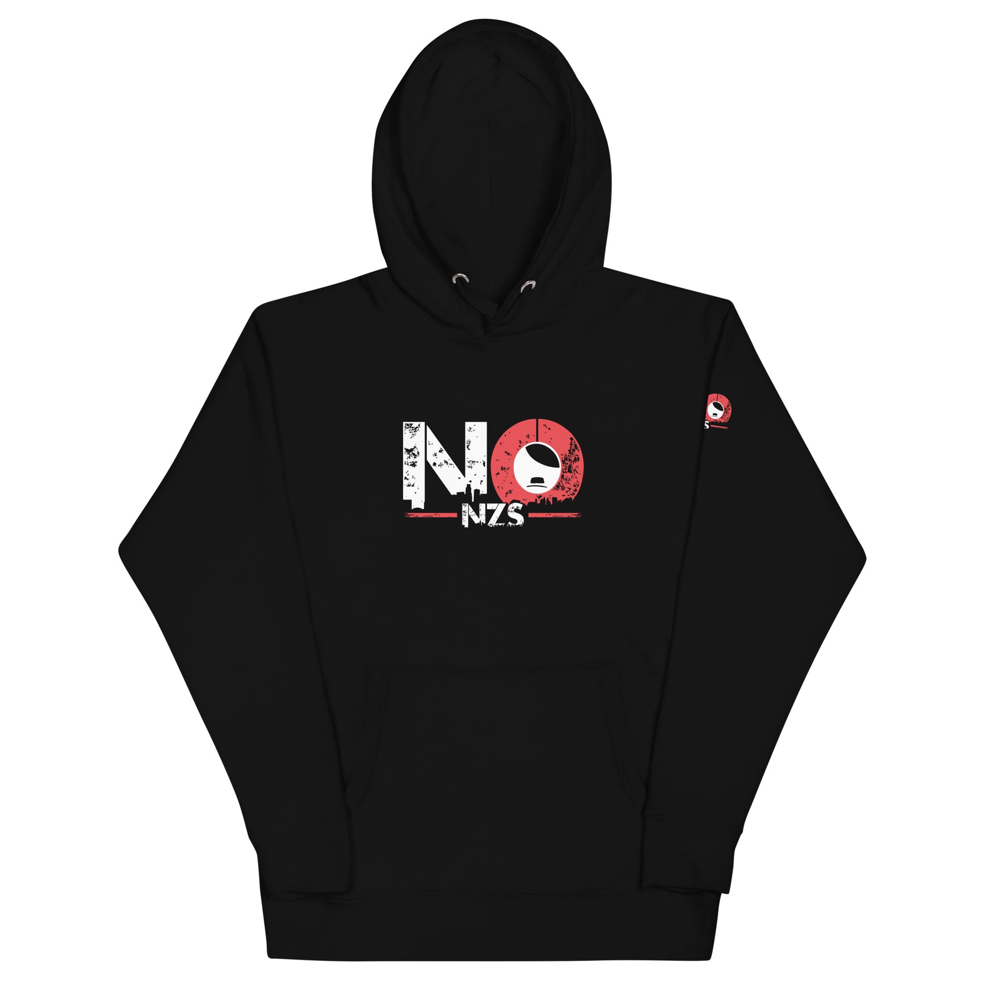 NO NZS Unisex Hoodie, Frontansicht mit großem NO NZS Druck