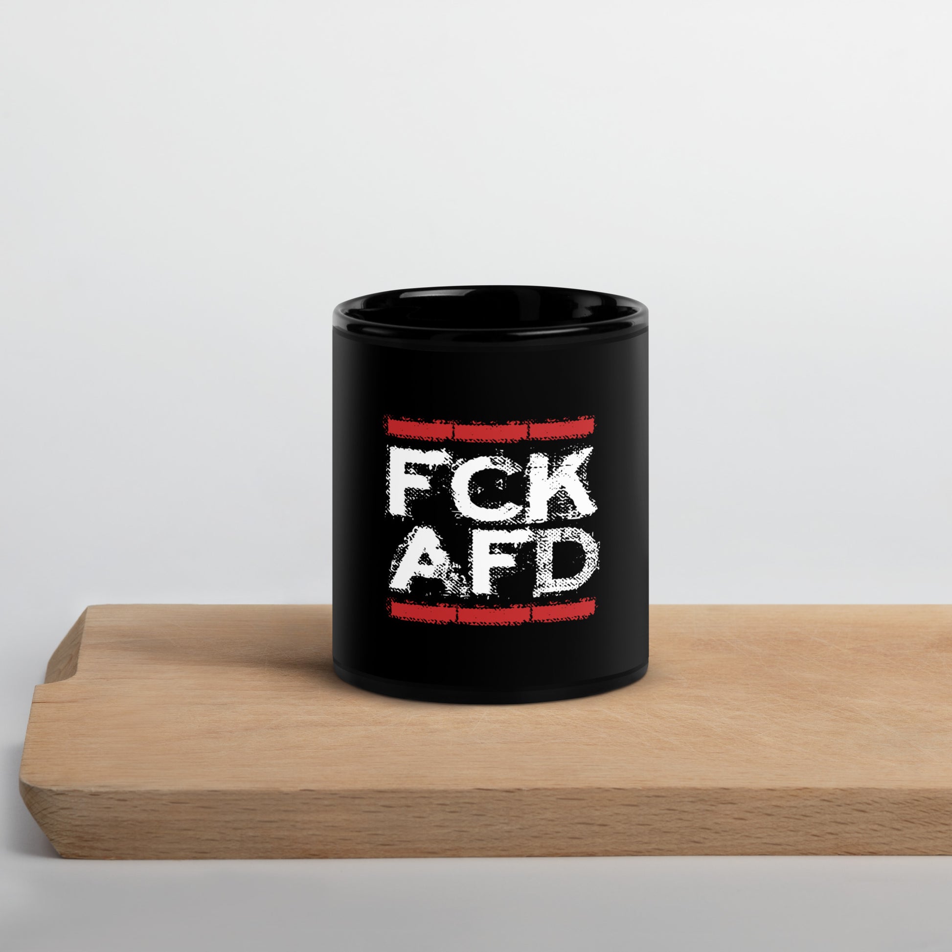 Schwarze Keramiktasse FCK AFD distressed Schriftzug 11 oz spülmaschinenfest