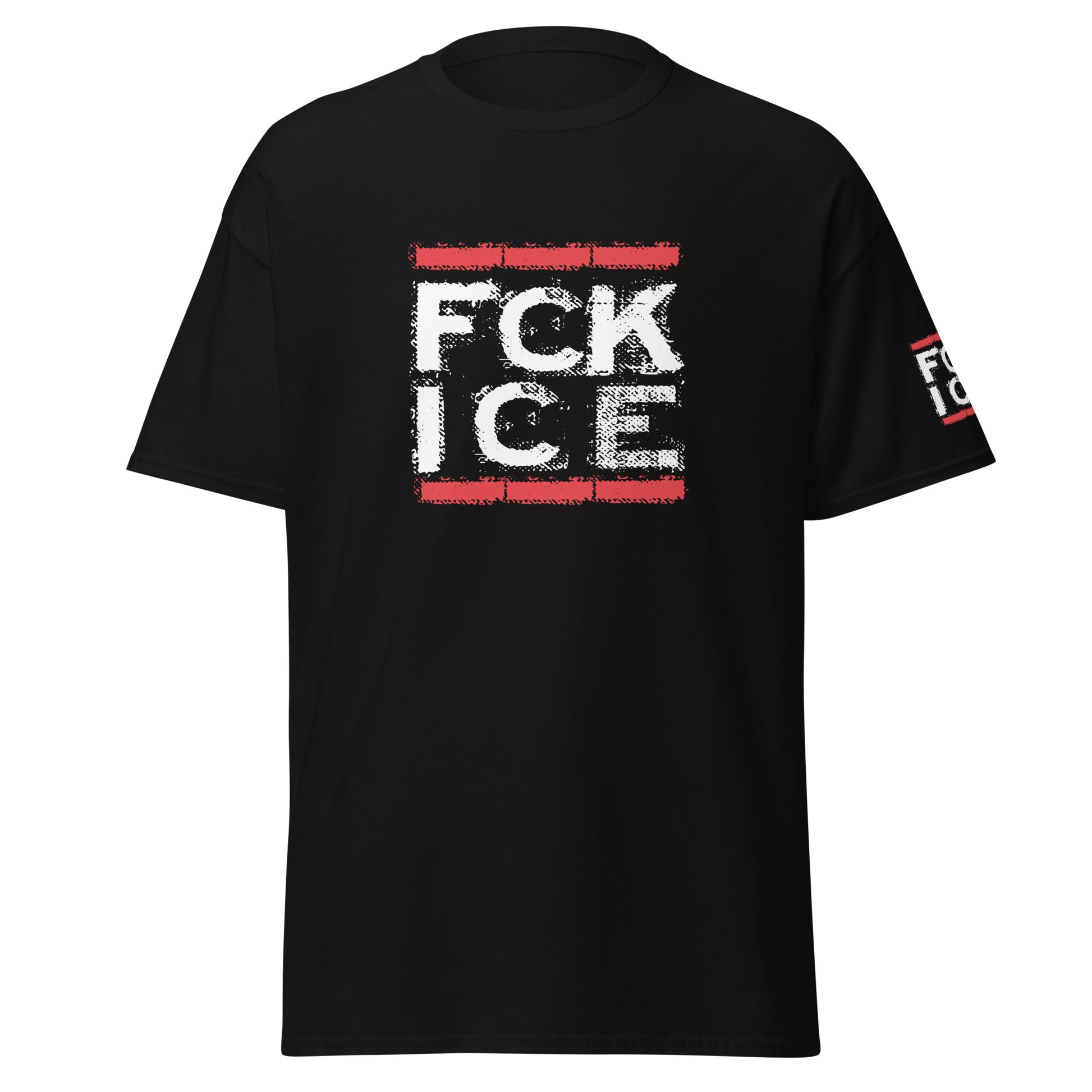 „Schwarzes Herren‑T‑Shirt mit FCK ICE Front‑ und Ärmelprint.

