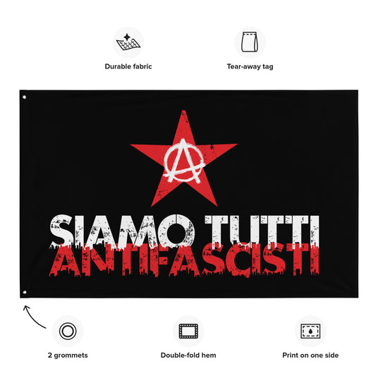 „Statement-Flagge mit rotem Stern und Anarcho-Zeichen – klare Botschaft gegen Faschismus“