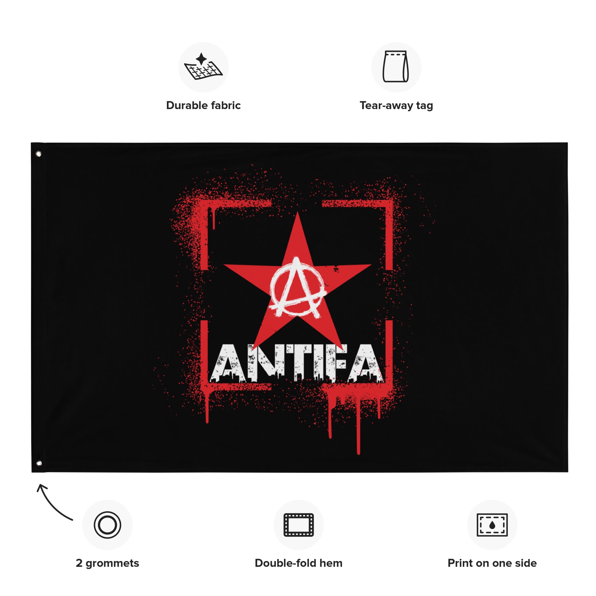 
„Roter Stern mit weißem Anarcho-Symbol im Zentrum – visuelles Zeichen für antifaschistischen Widerstand“
