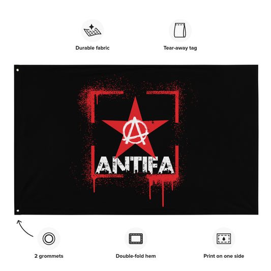 
„Roter Stern mit weißem Anarcho-Symbol im Zentrum – visuelles Zeichen für antifaschistischen Widerstand“
