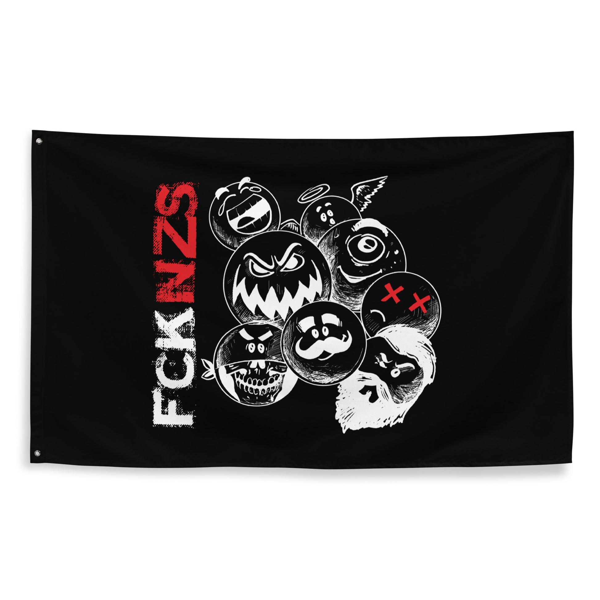 „FCK NZS Protestflagge mit weißer Figuren‑Illustration“

