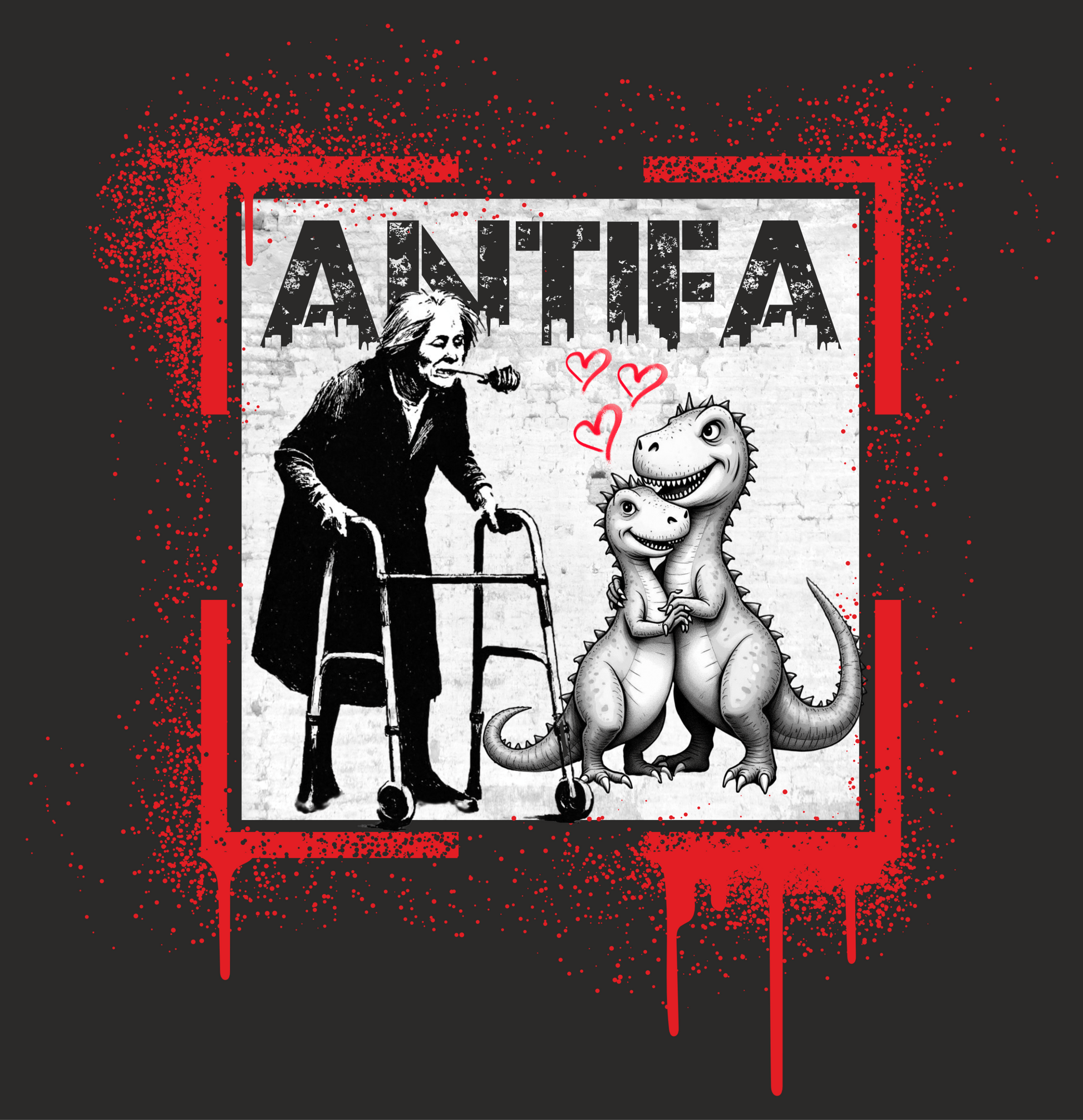 ANTIFA Unisex Shirt – Zärtlicher Widerstand mit Rose, Dinos & Street - Art | Das kreative Statement“ - Das kreative Statement