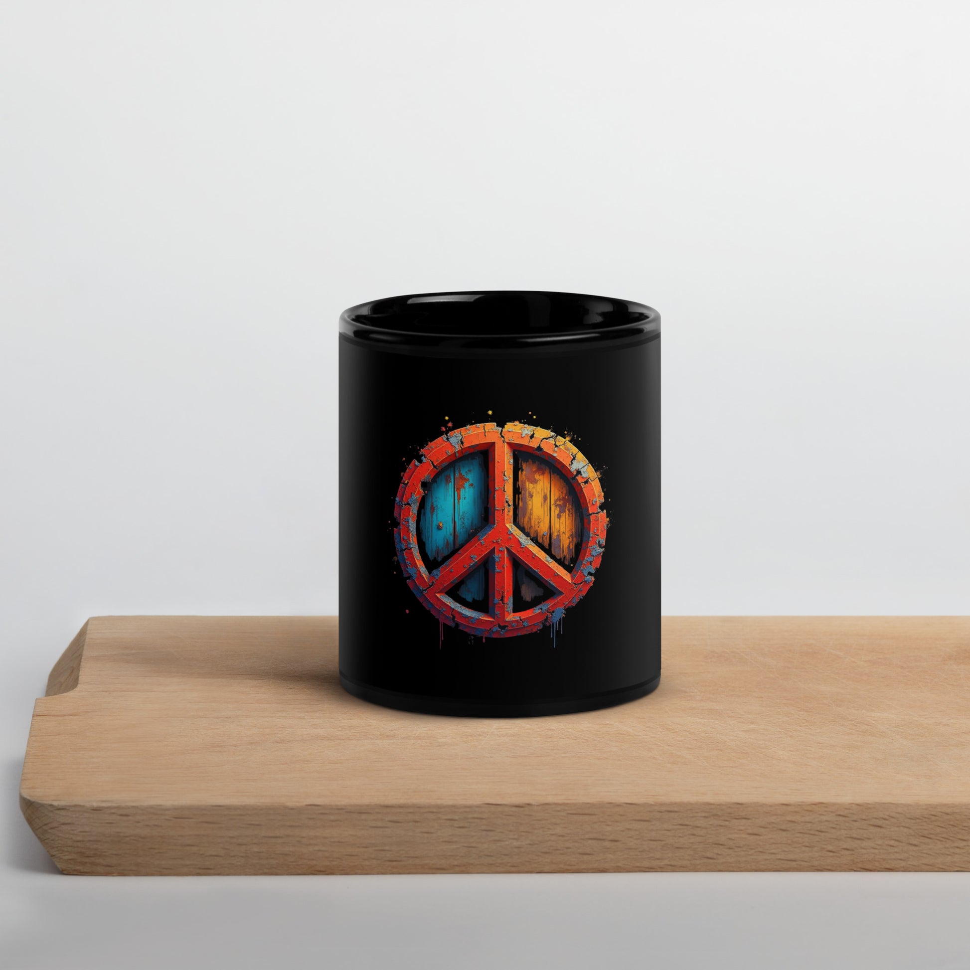  Peace Keramiktasse Vintage Retro Stil schwarz 11 oz glänzende Glasur