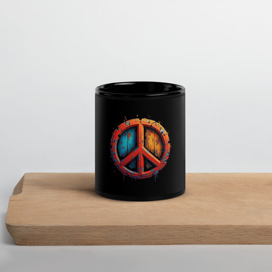  Peace Keramiktasse Vintage Retro Stil schwarz 11 oz glänzende Glasur