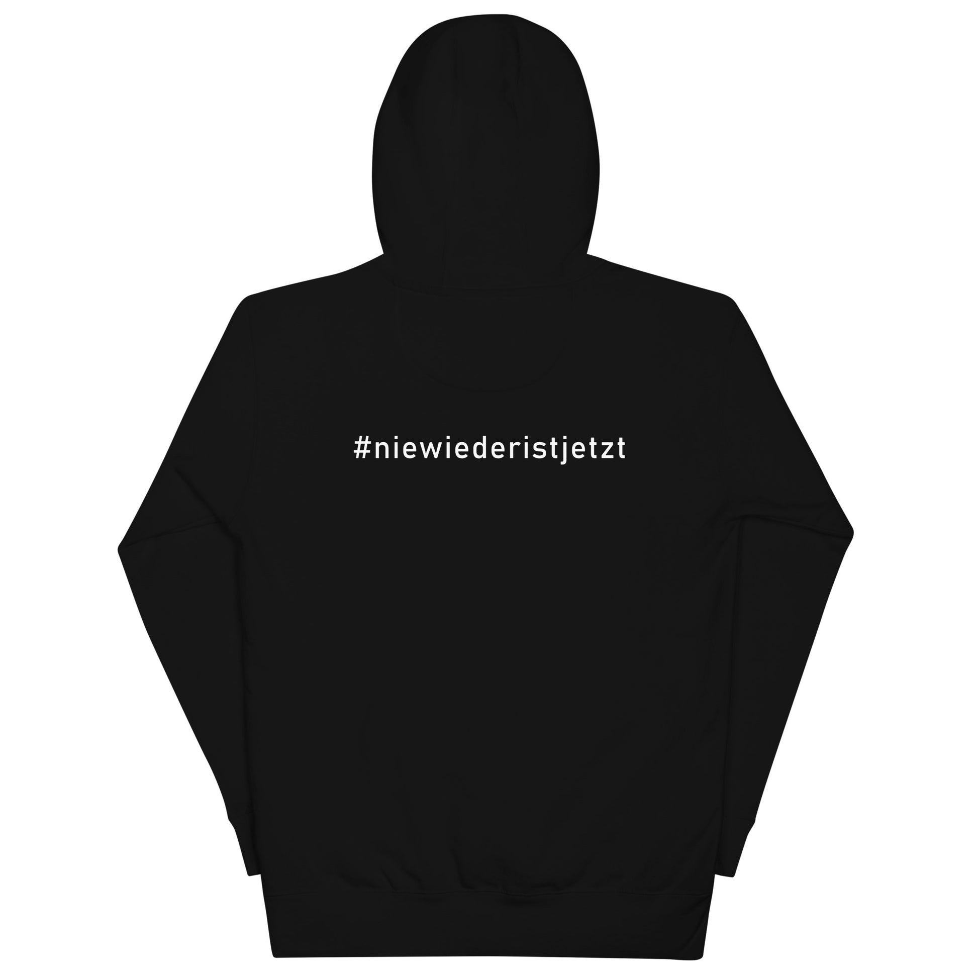 Rückensicht Hoodie Unisex gegen das Vergessen – „Nie wieder ist jetzt“ - Das kreative Statement