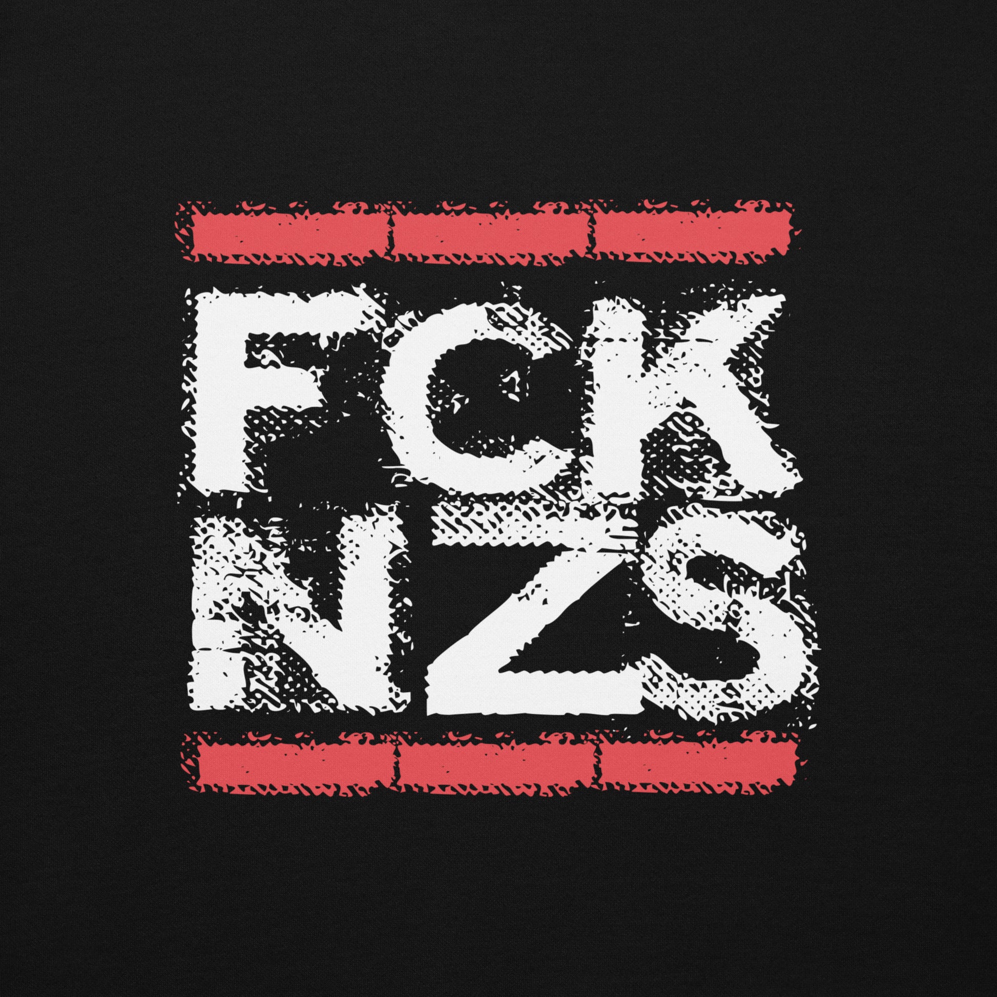 NahaufnahmeDesign Retro aus eigenem Stoff auf der Rückseite des Unisex FCK NZS Hoodies

