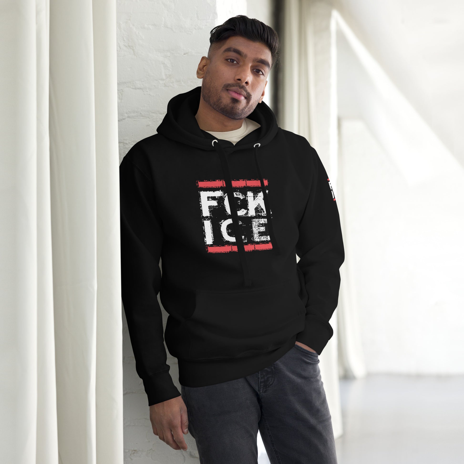 Unisex FCK ICE Statement Hoodie mit Beuteltasche und Retro Vintage Look, fair produziert
