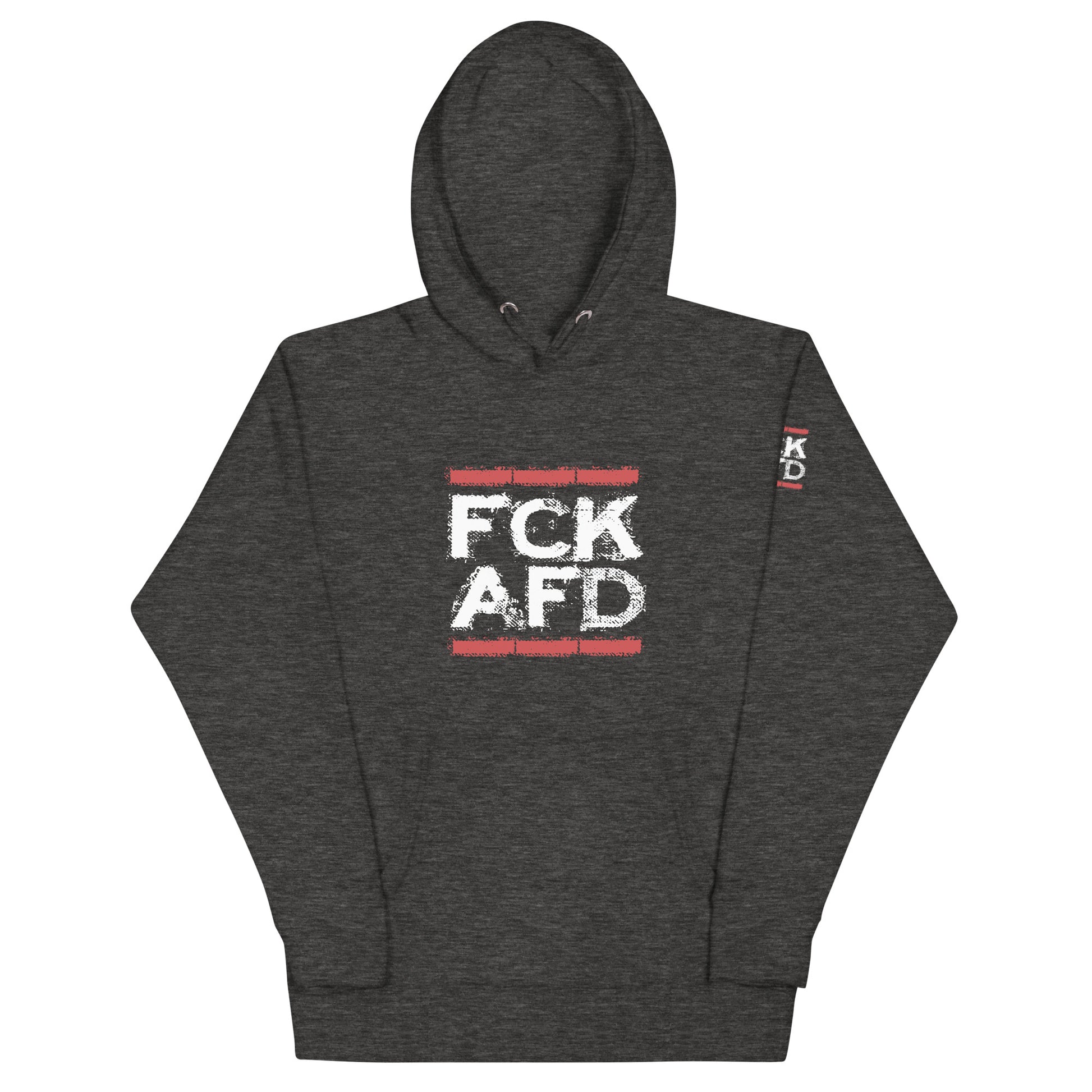 Unisex Hoodie FCK AFD grau mit Frontprint und Ärmelprint
