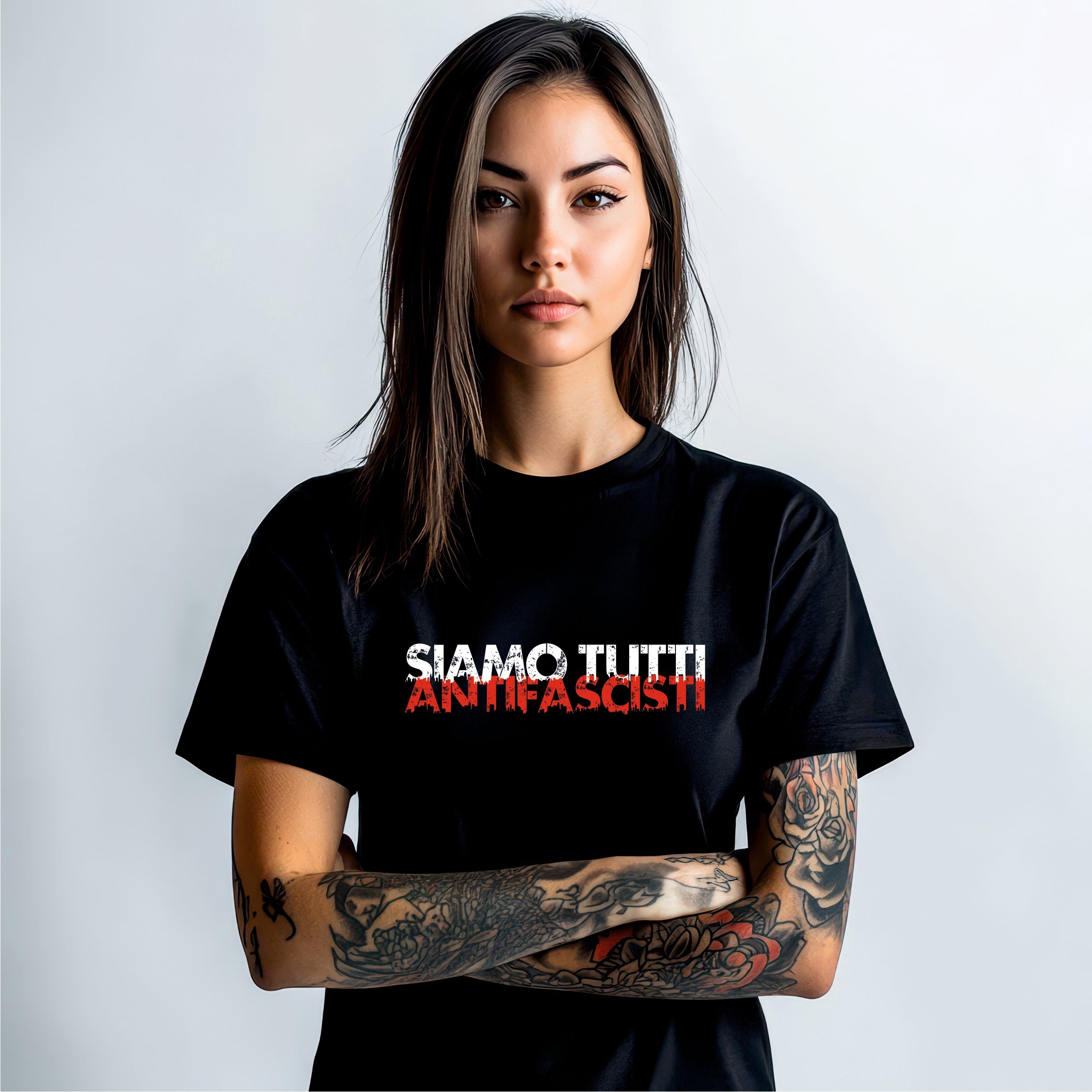 Siamo tutti antifascisti – Unisex T-Shirt mit Front - & Backprint 