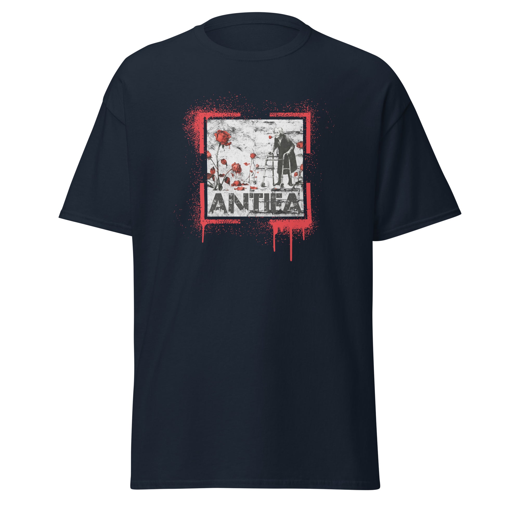 Herren T-Shirt ANTIFA — Rosen & Rollator,  Banksy‑Inspired Navy