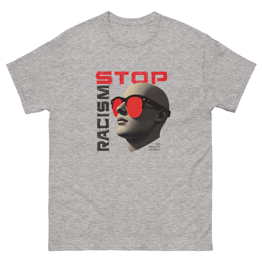  STOP RACISM T‑Shirt Vorderansicht grau Schriftzug STOP RACISM