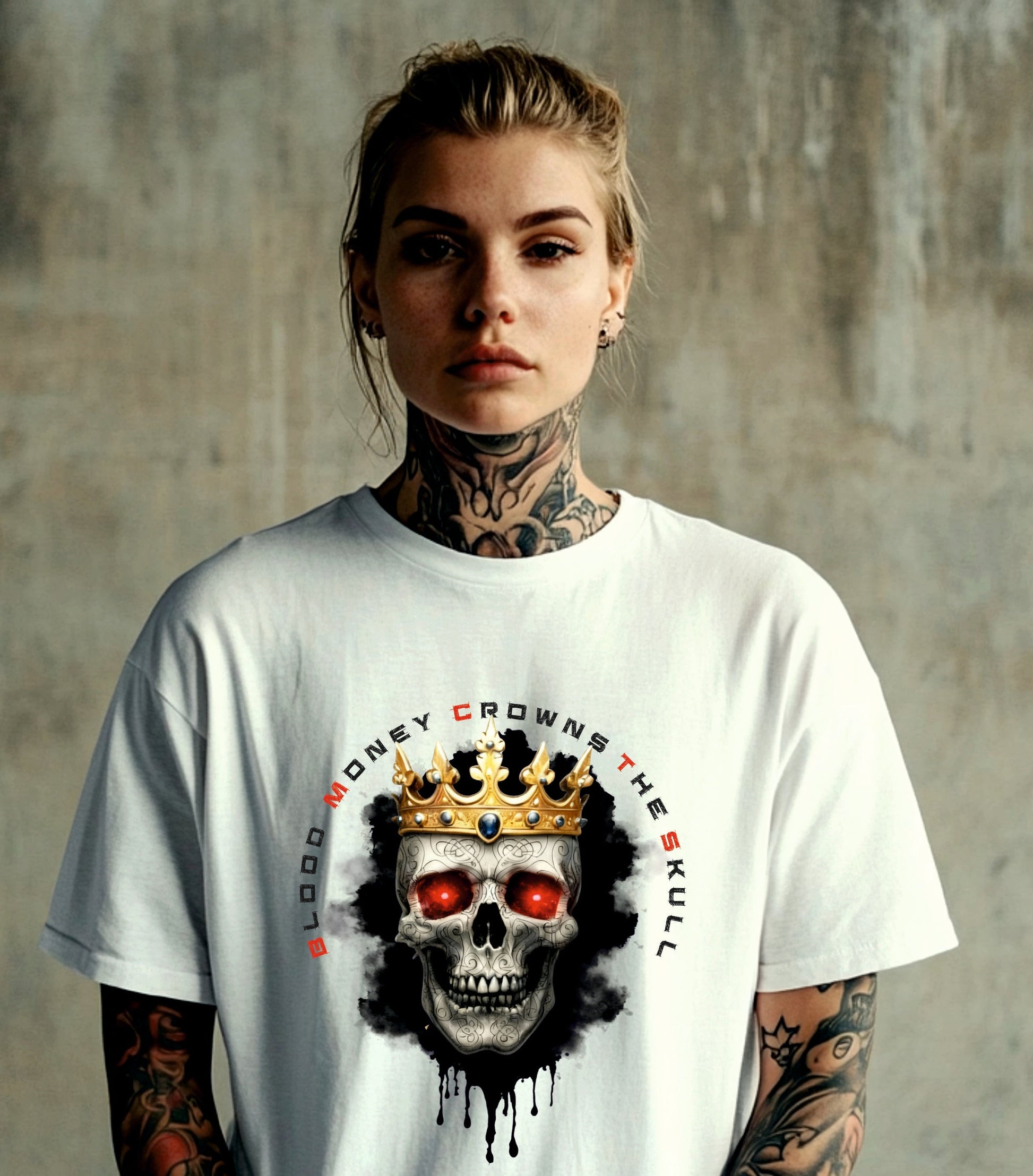 Unisex Heavy Oversize T-Shirt Blood Money crowns the skull - Das kreative Statement