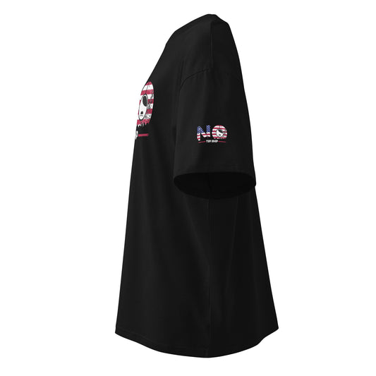 ÄNO TRUMP Oversized Unisex Bio‑T‑Shirt Frontansicht mit großem NO TRUMP Print.