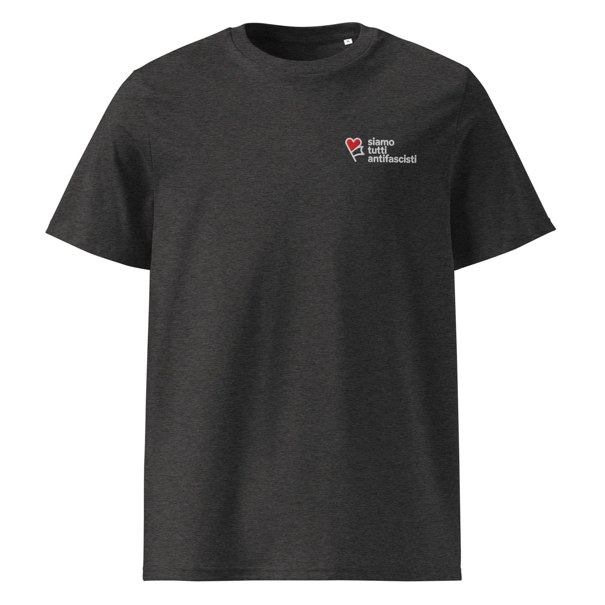 Graues Unisex‑T‑Shirt ohne Rückendruck, minimalistisches Statement‑Shirt.