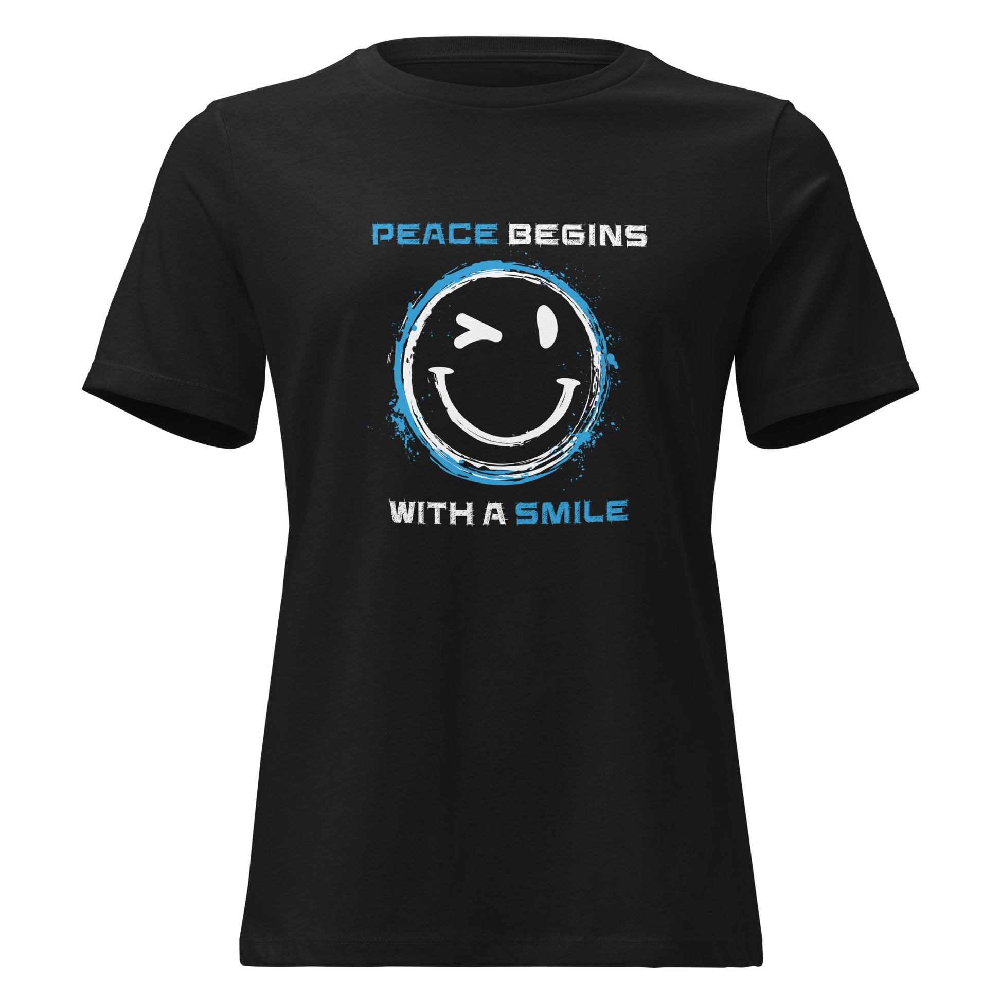 Motivshirt für Damen mit friedlicher Botschaft „Peace begins with a smile“