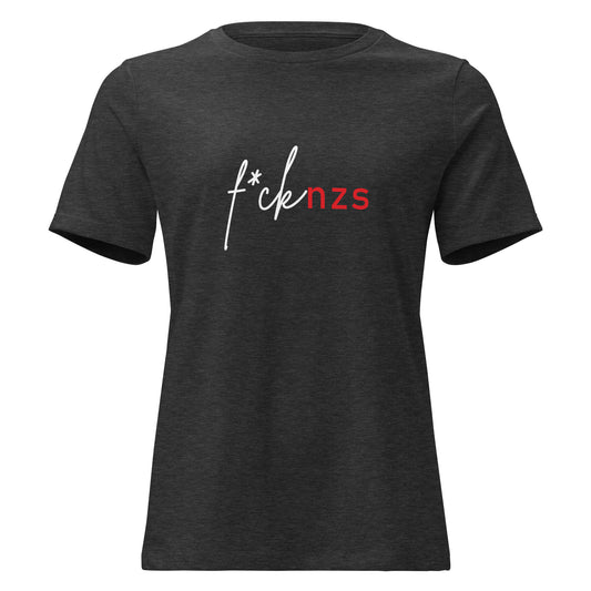 T‑Shirt für Frauen mit Statement „FCK NZS“, graues Shirt mit typografischem Print
