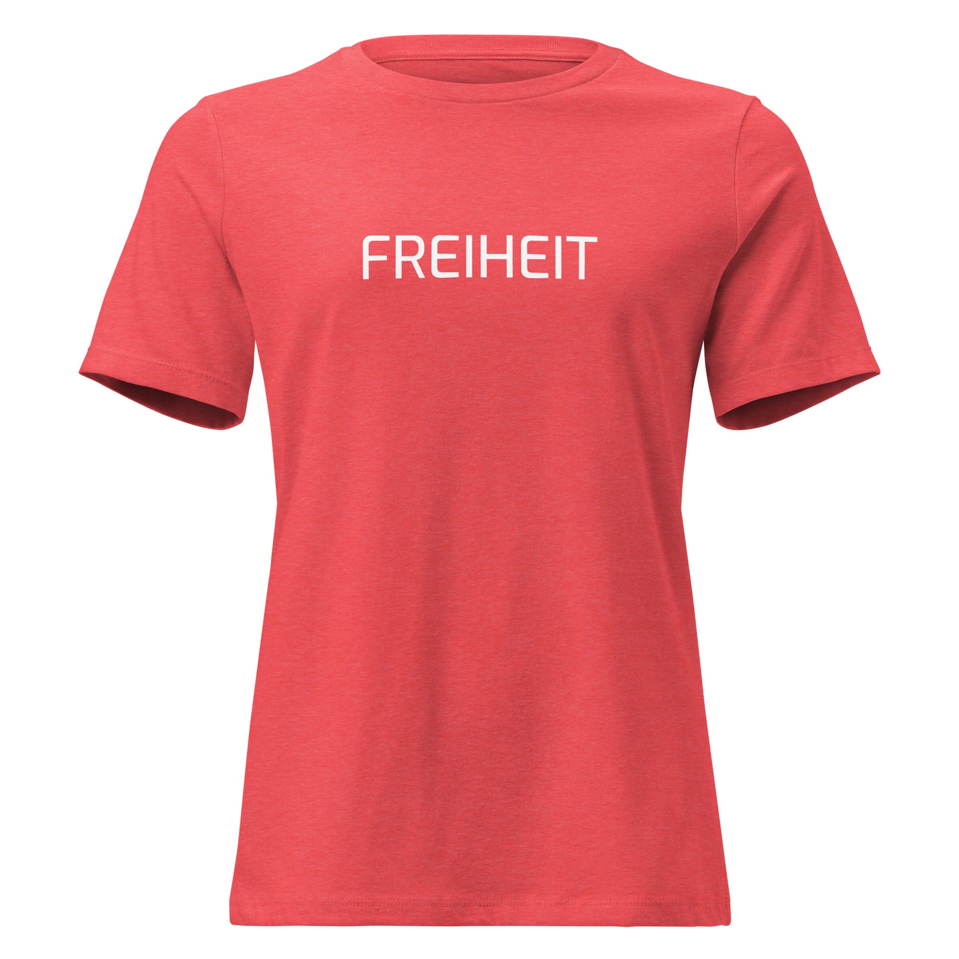Heather Rot: Damen T‑Shirt Freiheit 161 in Heather Rot – Lockeres Statement Shirt mit Freiheit Frontprint

