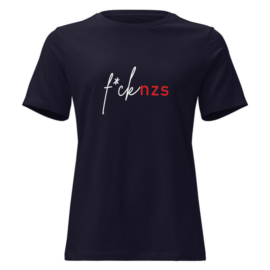 T‑Shirt für Frauen mit Statement „FCK NZS“, navy Shirt mit typografischem Print

