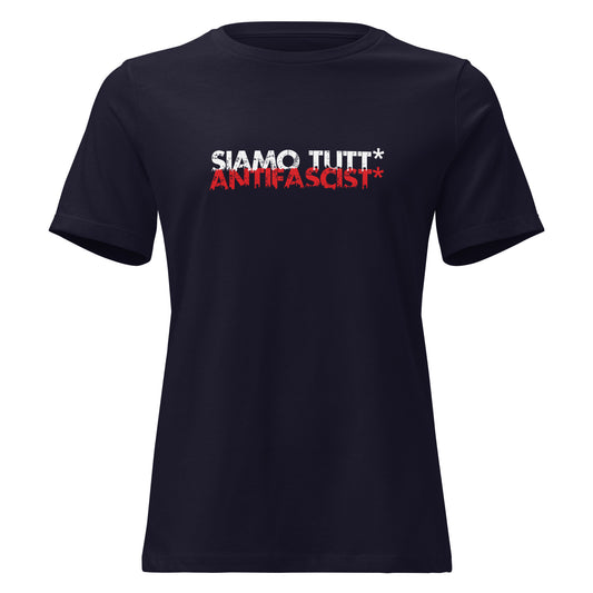Genderneutrales antifaschistisches Statement‑Shirt in Navy